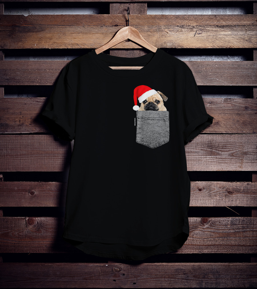 Dog In Your Pocket Pug Santa Hat T-Shirt