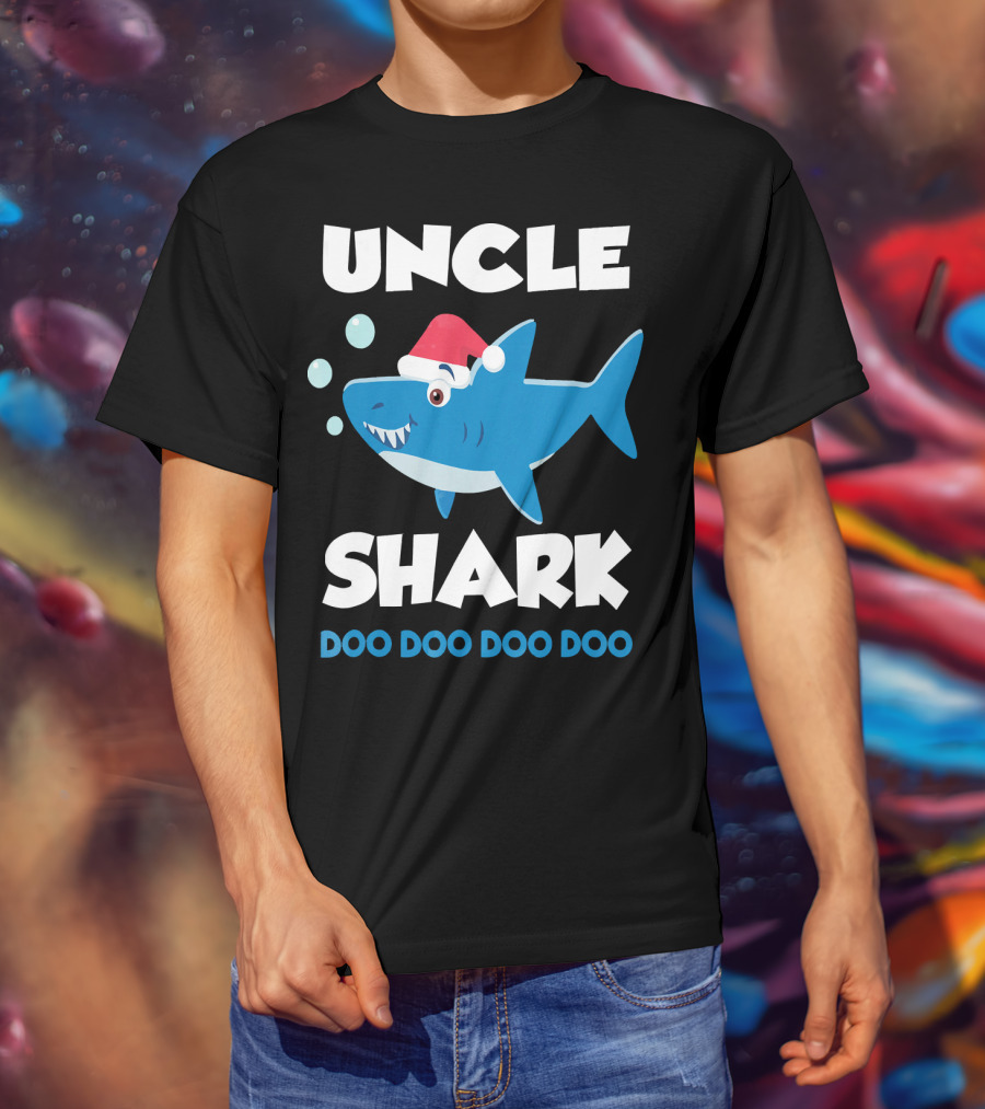 Uncle Shark Doo Doo Doo Doo Christmas Shark Santa Hat T-Shirt