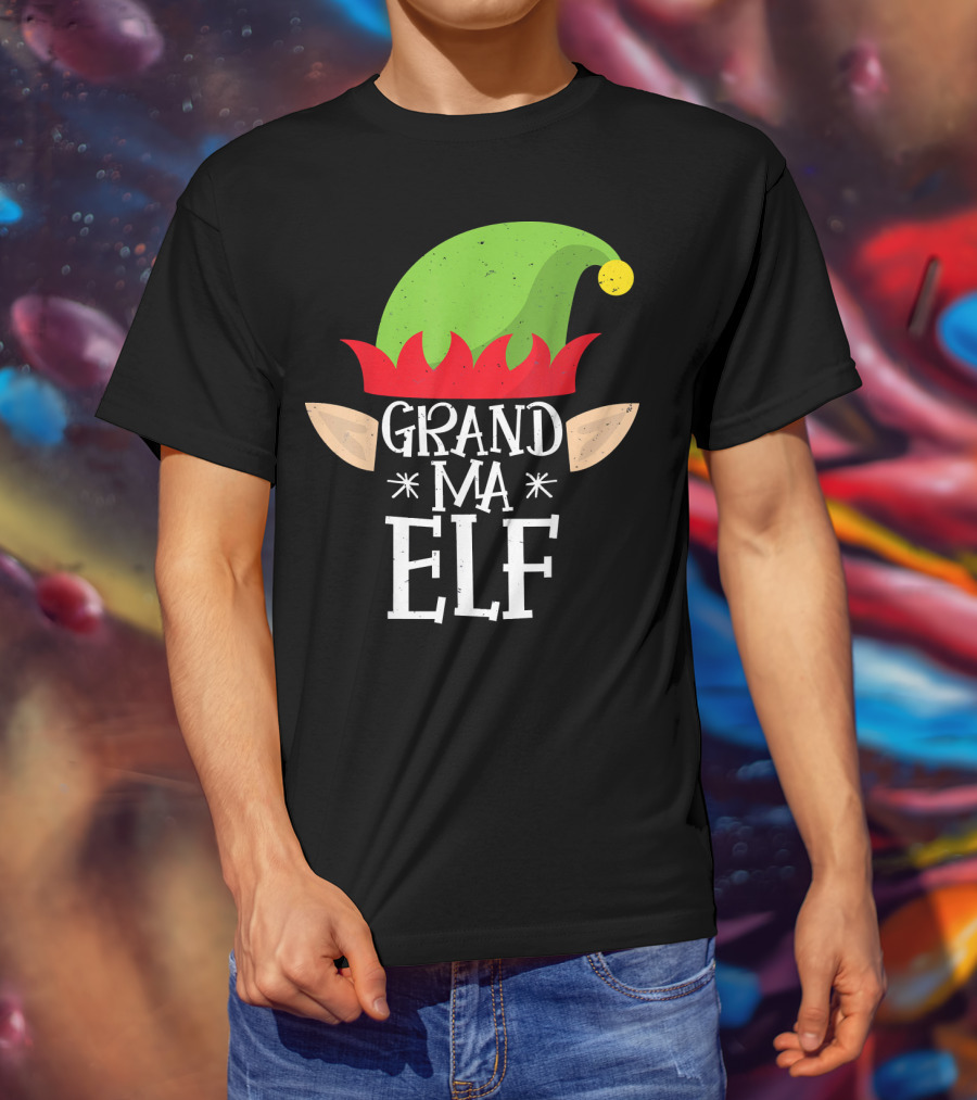 Grandma Elf Funny Christmas Family Match Hat Ears Holiday T-Shirt