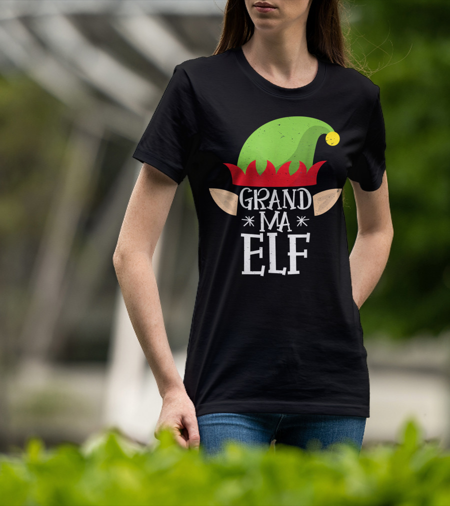 Grandma Elf Funny Christmas Family Match Hat Ears Holiday T-Shirt