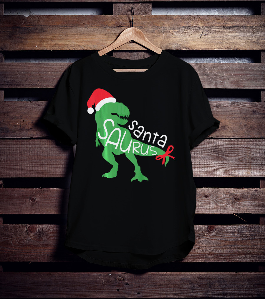 T Rex Dinosaur Santa Saurus Merry Funny Christmas Hat T-Shirt