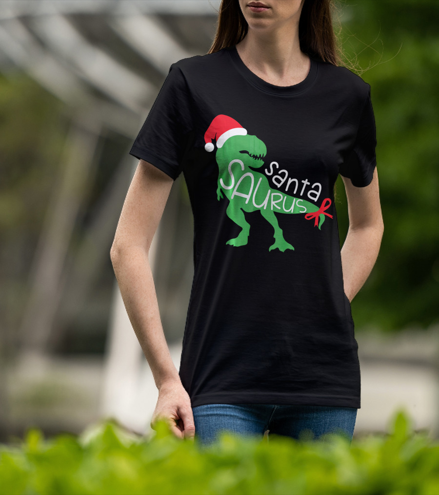 T Rex Dinosaur Santa Saurus Merry Funny Christmas Hat T-Shirt