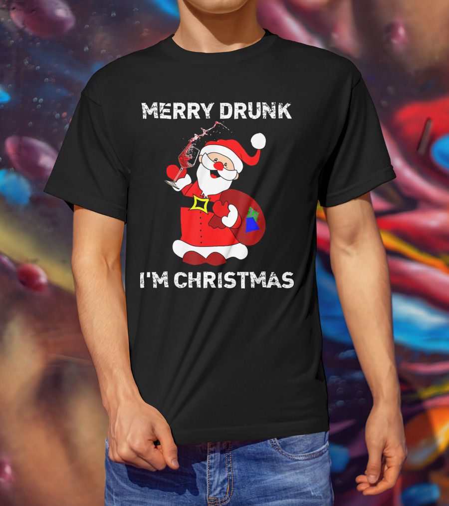 Merry Drunk I'm Christmas Santa With Wine T-Shirt
