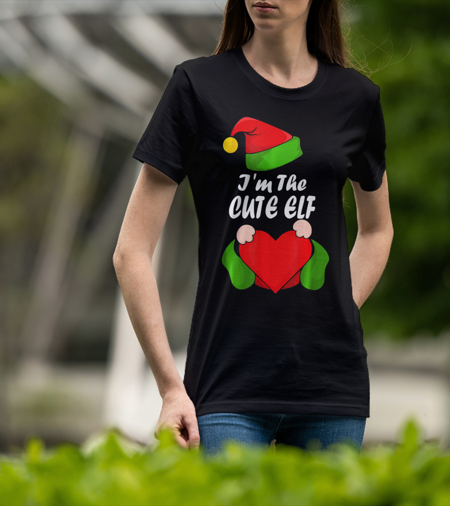 I'm The Cute Elf Red Heart Christmas Hat T-Shirt