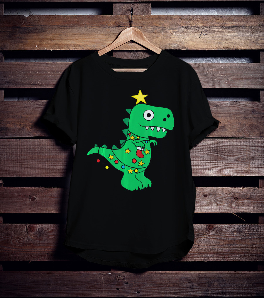 Christmas Dinosaur Rex With Star And Lights T-Shirt