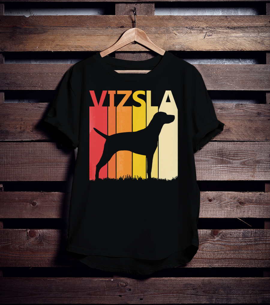 Retro Vizsla Dog Silhouette With Gradient Stripes T-Shirt