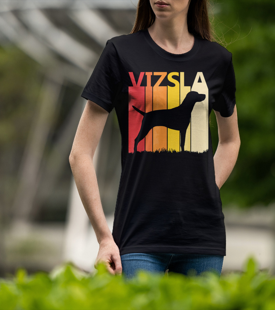 Retro Vizsla Dog Silhouette With Gradient Stripes T-Shirt