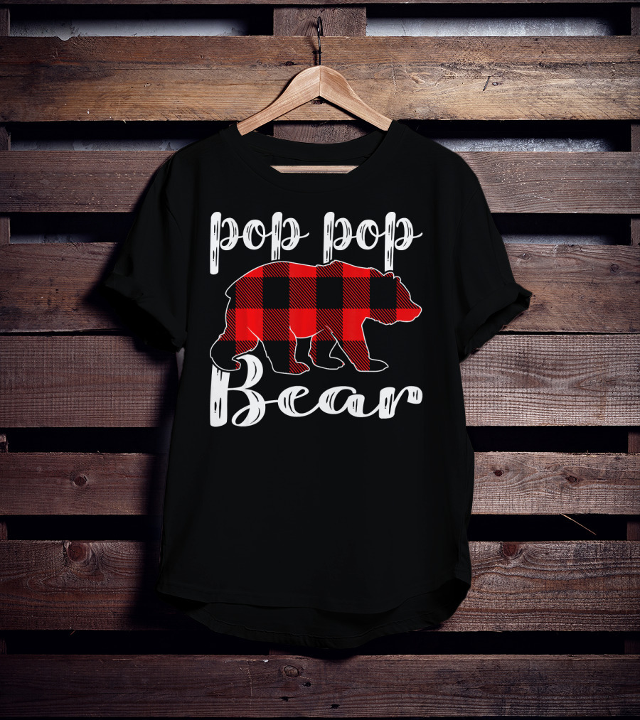 Pop Pop Bear Plaid Christmas Matching Holiday T-Shirt