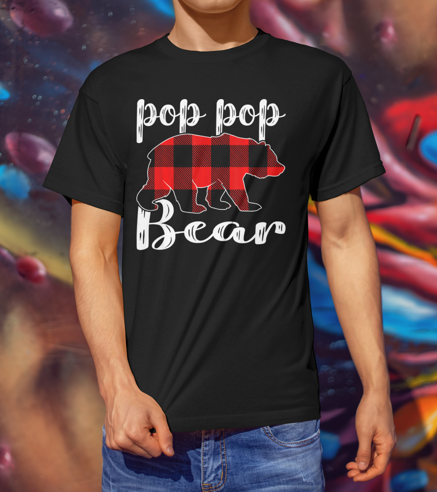 Pop Pop Bear Plaid Christmas Matching Holiday T-Shirt