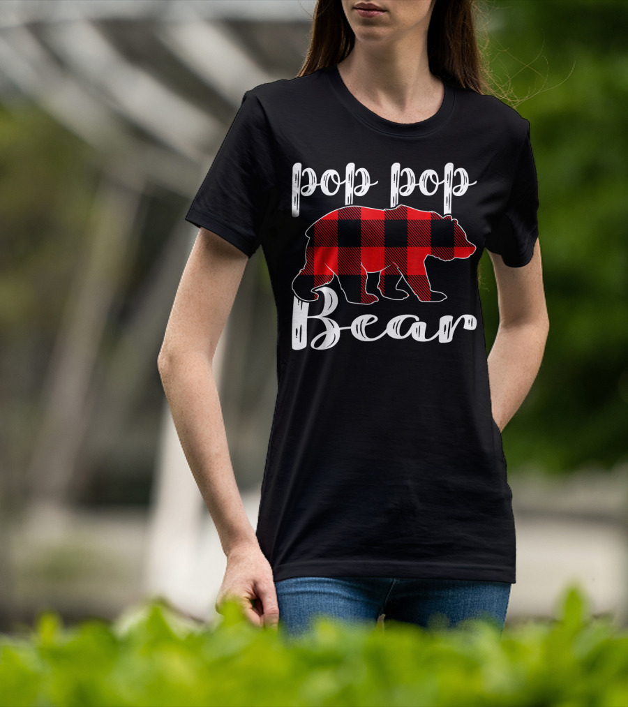 Pop Pop Bear Plaid Christmas Matching Holiday T-Shirt