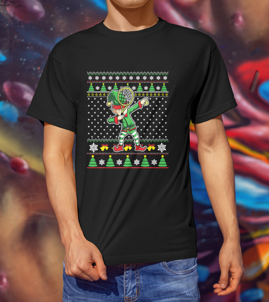 ELF Dabbing Tennis Dance Ugly Christmas T-Shirt