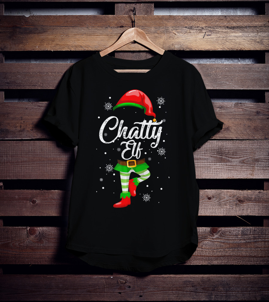 Chatty Elf Funny Christmas Costume Pajamas Festive Snowflakes T-Shirt
