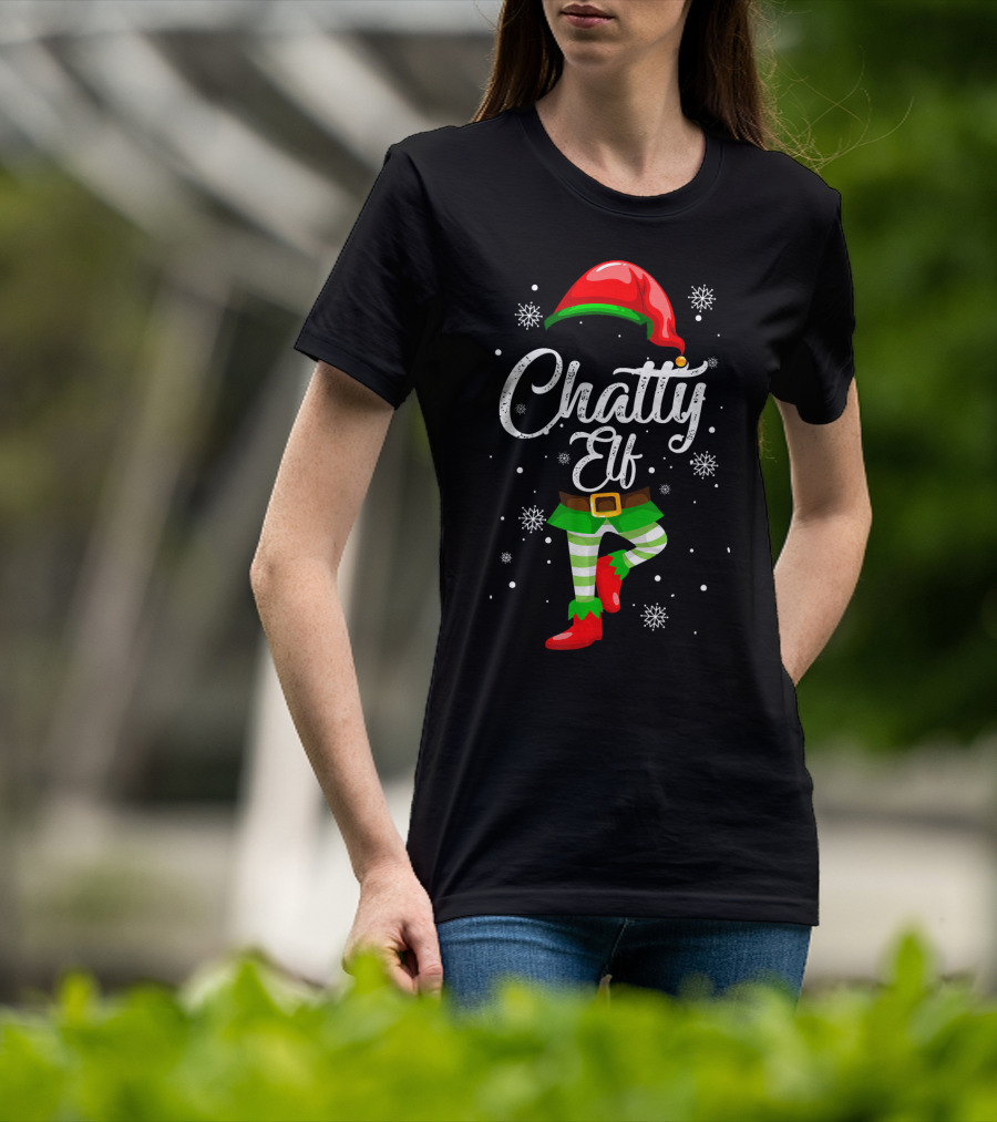 Chatty Elf Funny Christmas Costume Pajamas Festive Snowflakes T-Shirt