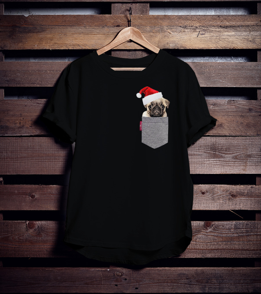 Santa Hat Funny Pug In A Pocket Cute T-Shirt