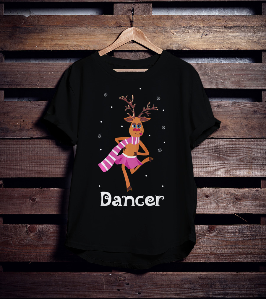 Dancer Pink Skirt Reindeer Girl With Antlers T-Shirt