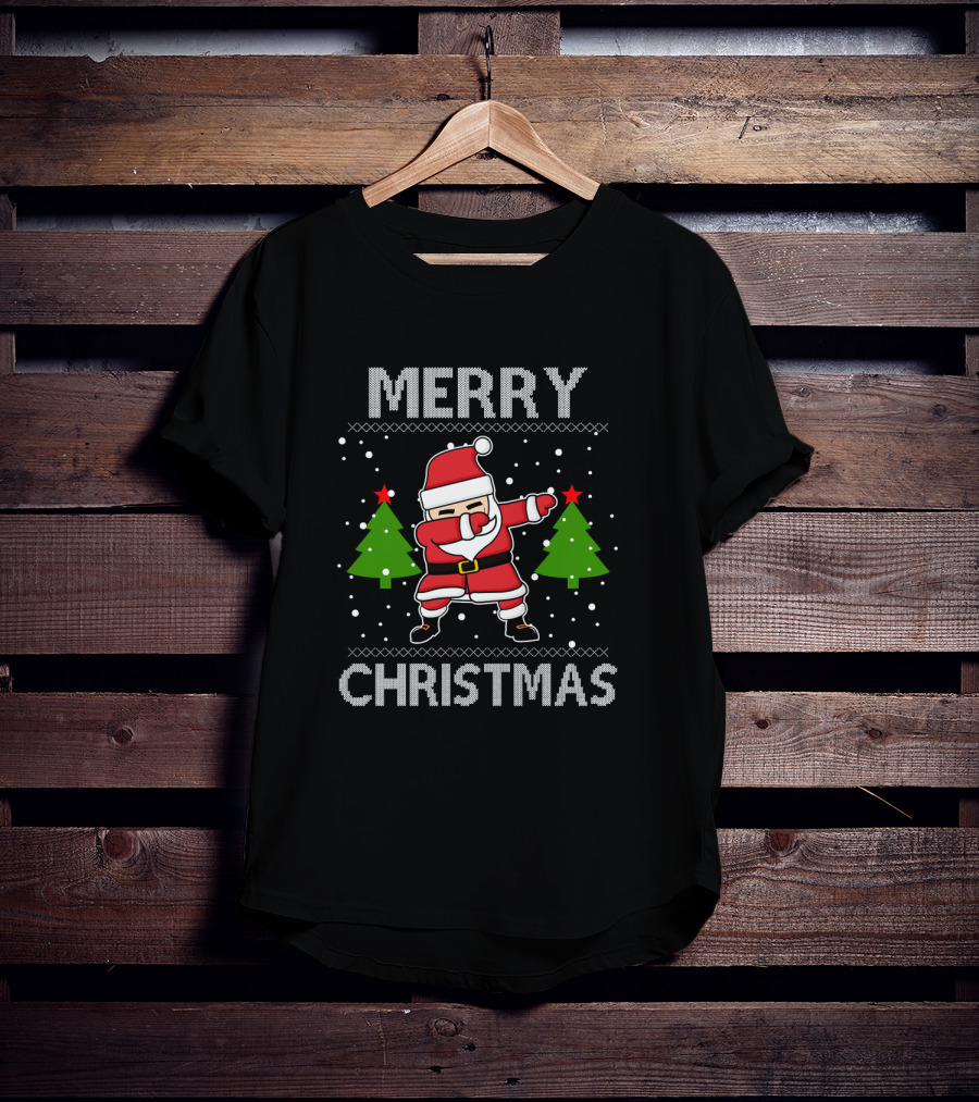 Merry Christmas Santa Dabbing With Christmas Trees T-Shirt