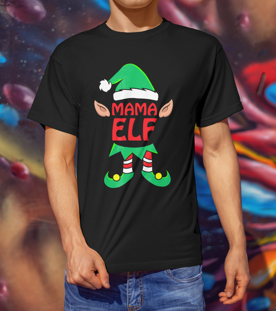 Mama ELF Christmas Family Matching Pajama T-Shirt