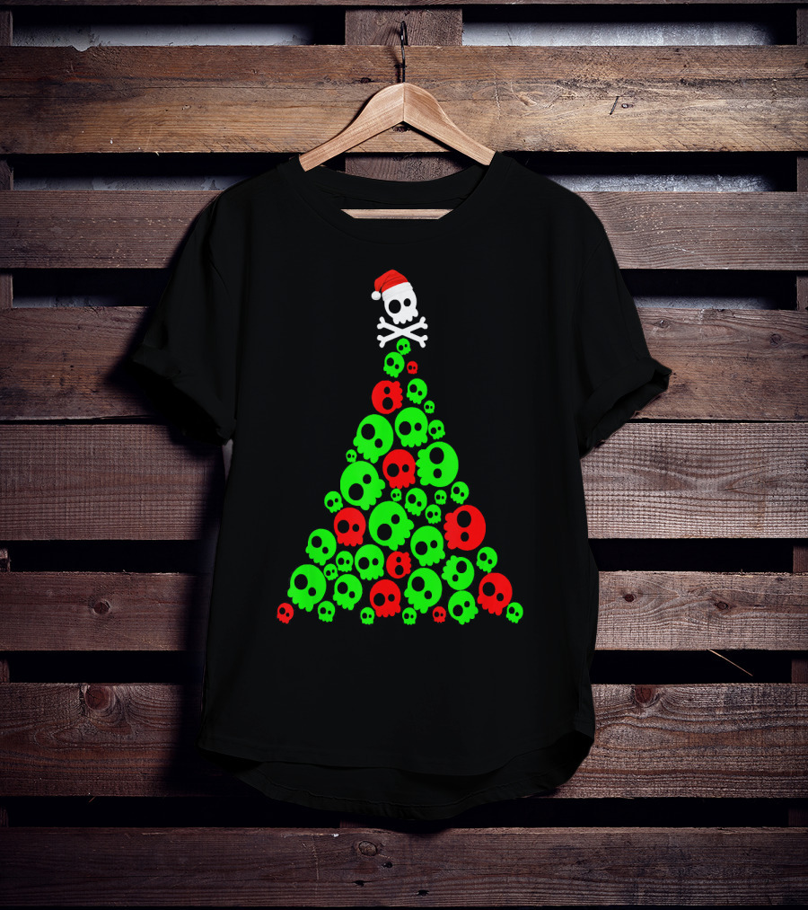 Christmas Santa Skull Tree Holiday T-Shirt