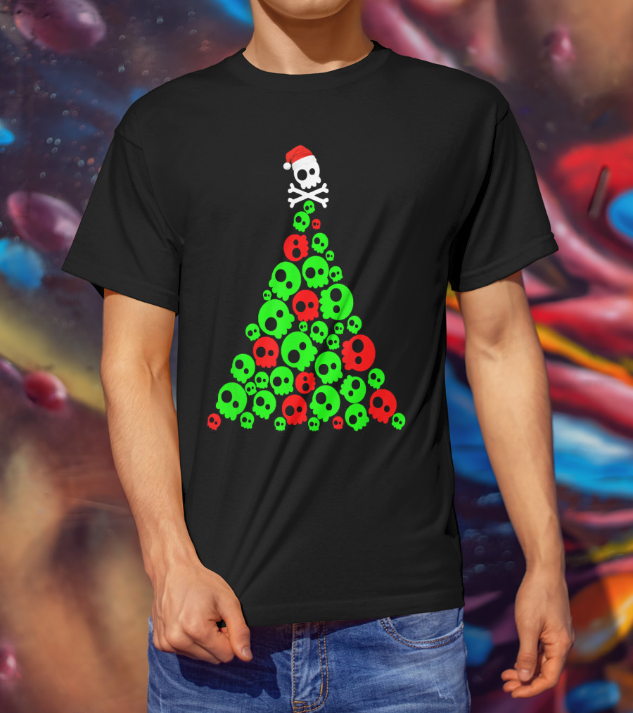 Christmas Santa Skull Tree Holiday T-Shirt