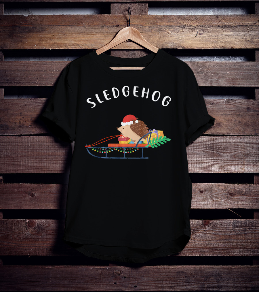 Sledgehog Santa Hedgehog On Christmas Sled With Presents T-Shirt