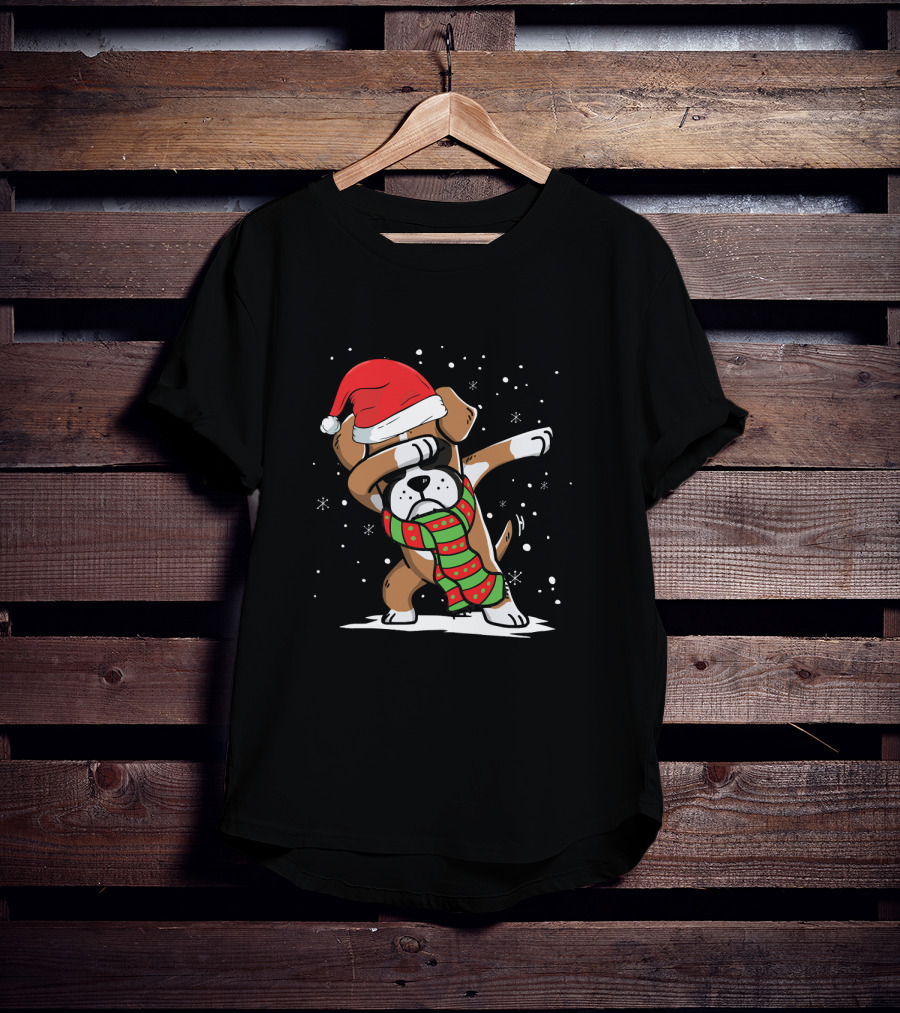Santa Hat Dabbing Boxer With Christmas Scarf T-Shirt