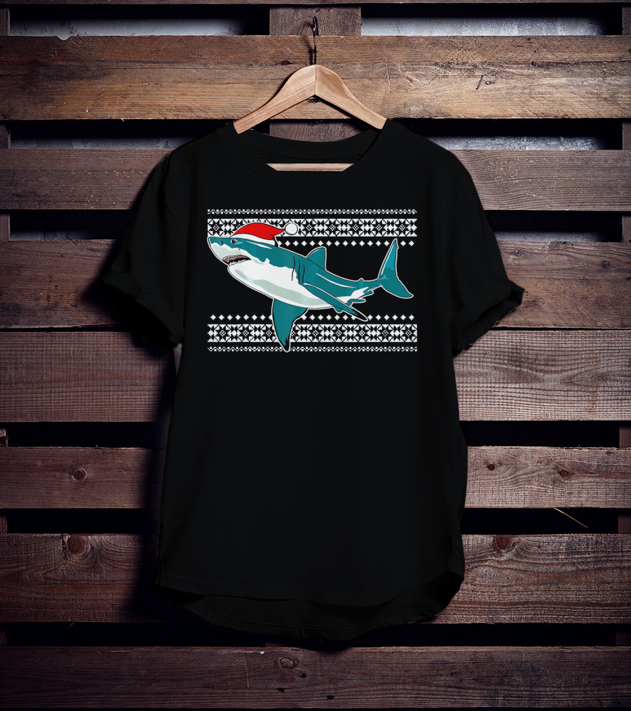 Christmas Shark With Santa Hat Ugly T-Shirt