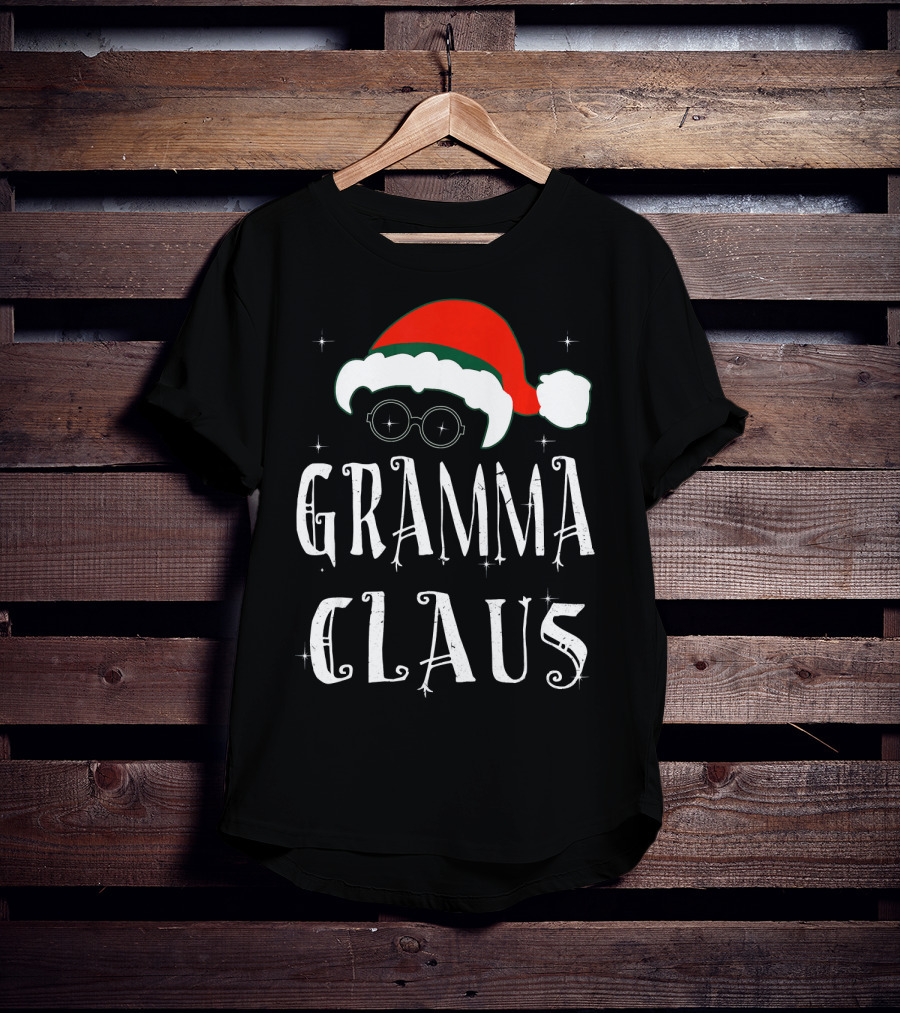 Gramma Claus Matching Family Group Christmas Holiday Santa Hat Glasses T-Shirt