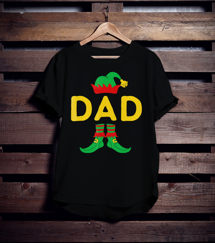 Dad Elf Hat And Boots Festive Christmas Family Mat T-Shirt