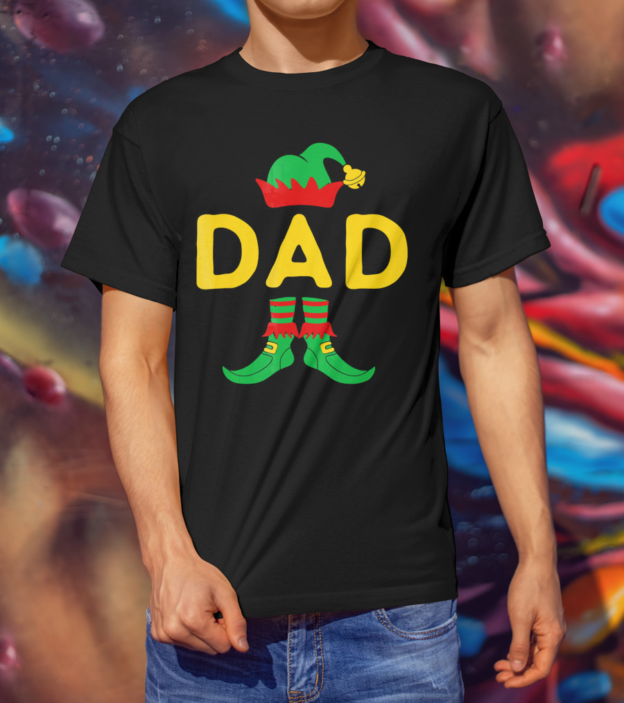 Dad Elf Hat And Boots Festive Christmas Family Mat T-Shirt