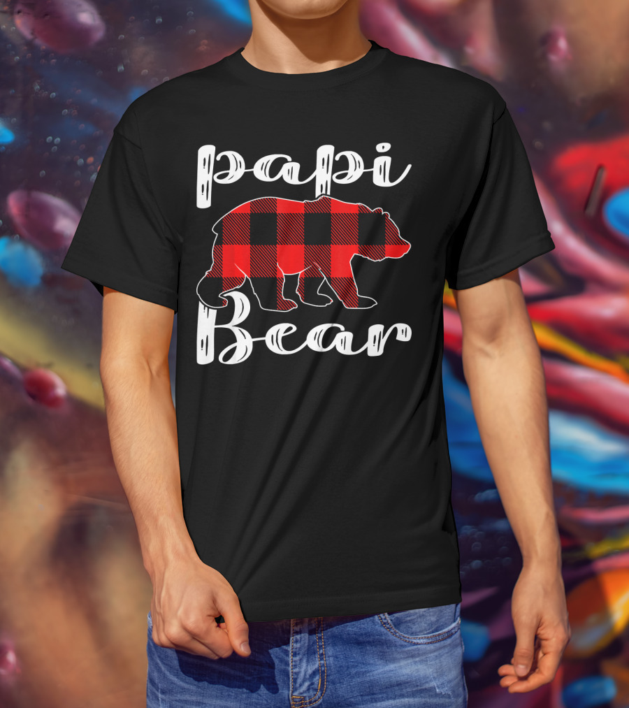 Papi Bear Plaid Christmas Matchin Buffalo Check T-Shirt