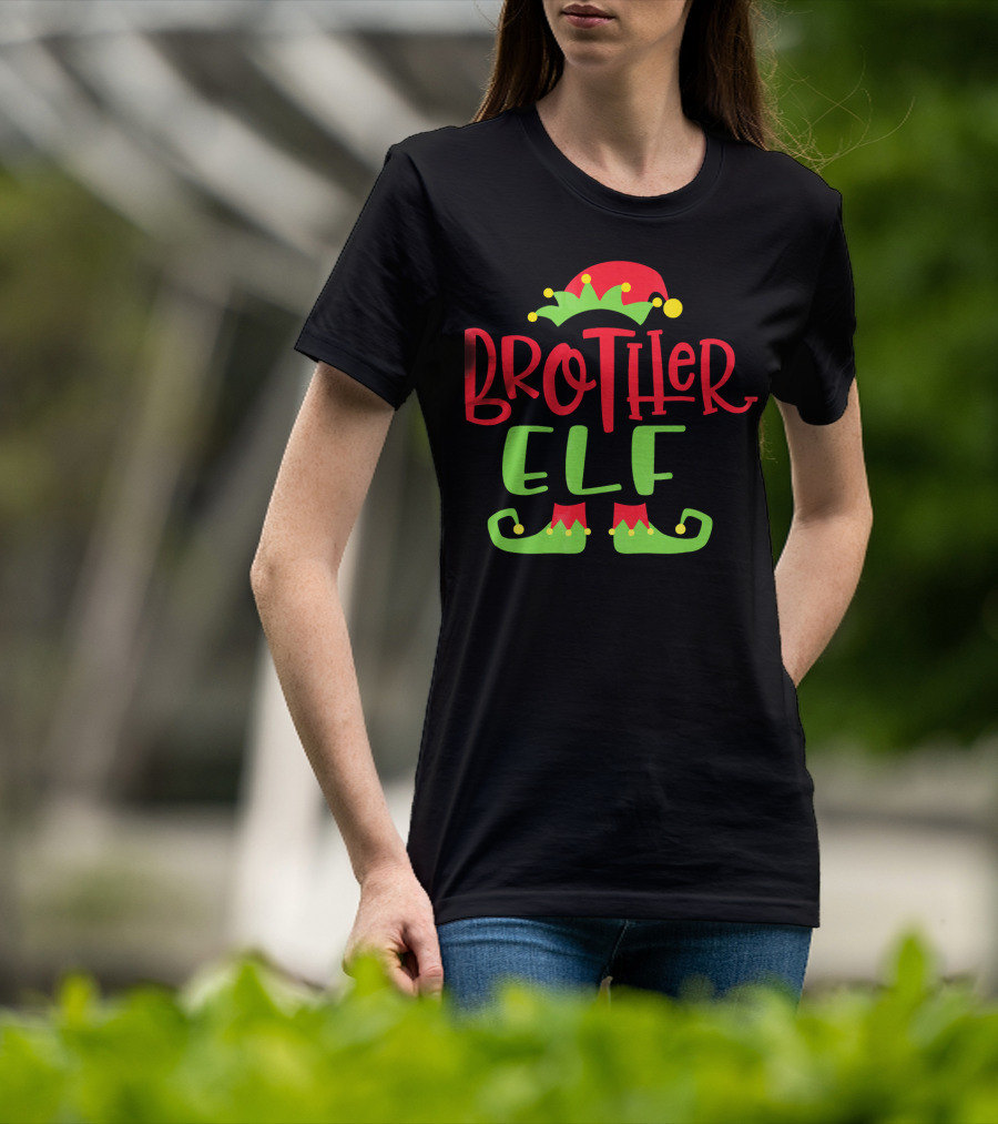 Brother Elf Christmas Hat And Shoes Festive Humor T-Shirt