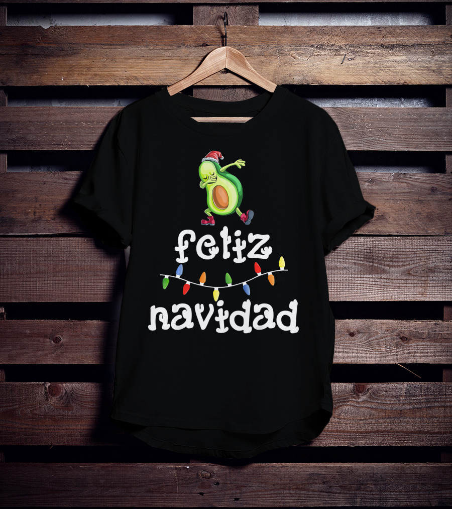 Feliz Navidad Avocado Dabbing With Christmas Lights T-Shirt