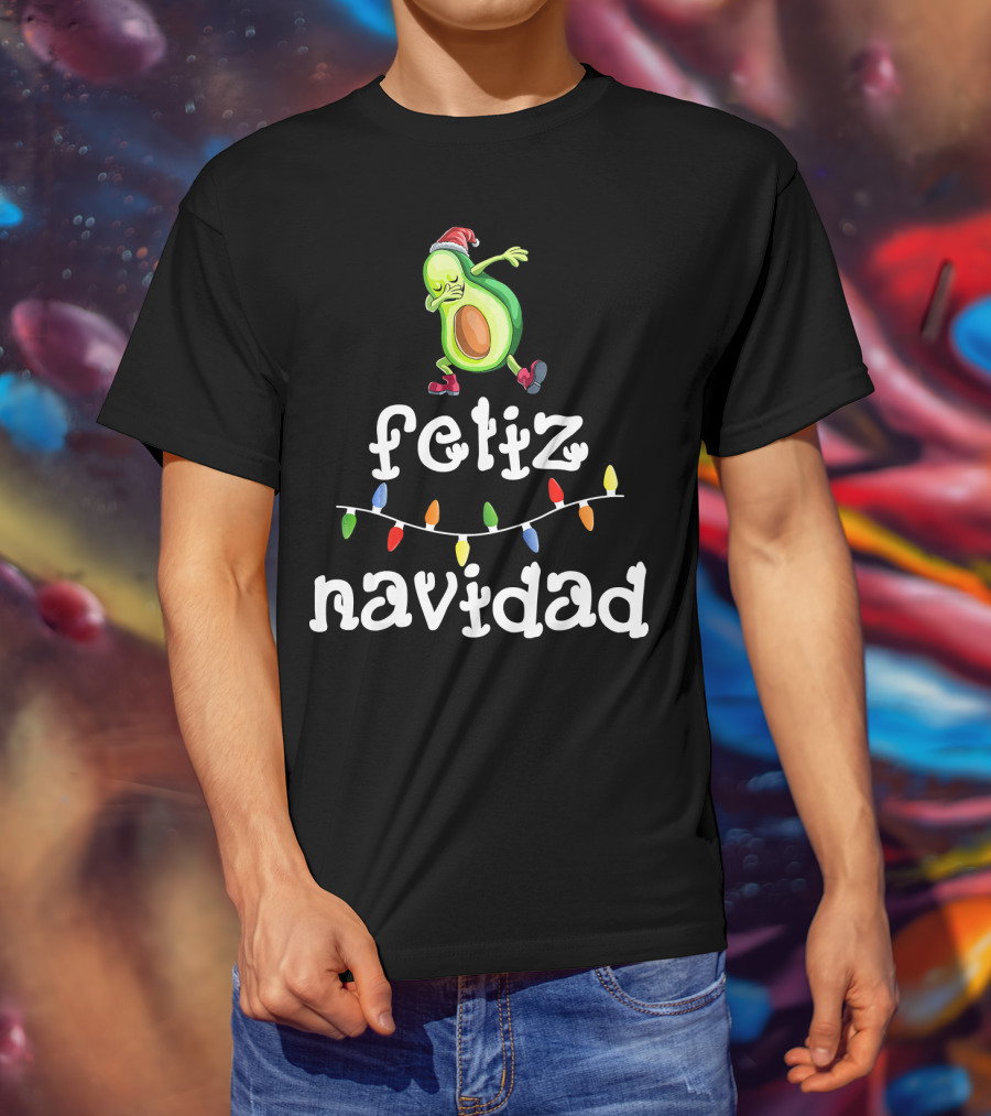Feliz Navidad Avocado Dabbing With Christmas Lights T-Shirt