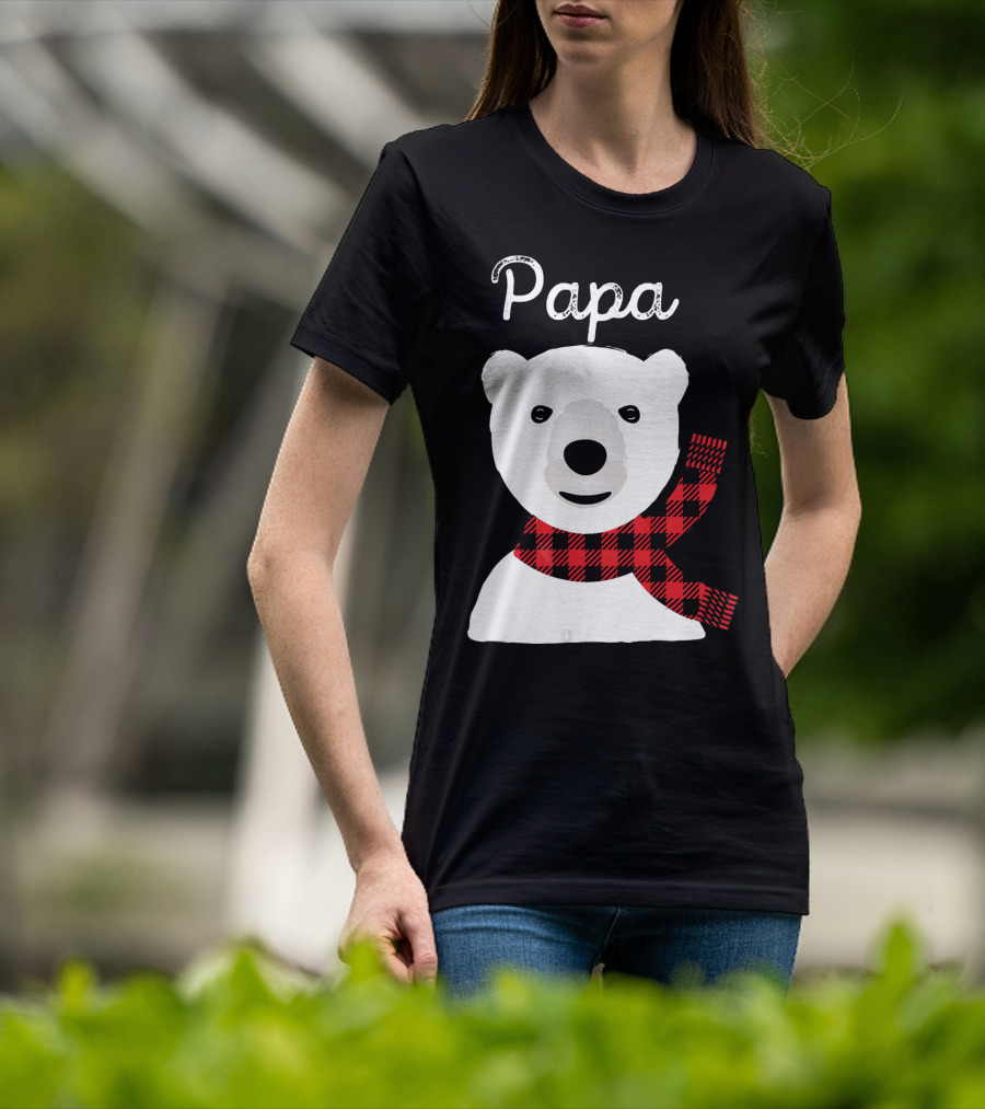Papa Bear Buffalo Check Christmas Family Matching T-Shirt