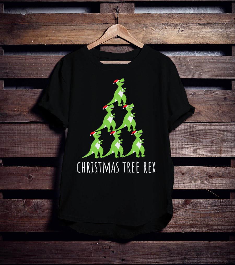 Christmas Tree Rex Dino Funny Boy Girl Santa Hats T-Shirt