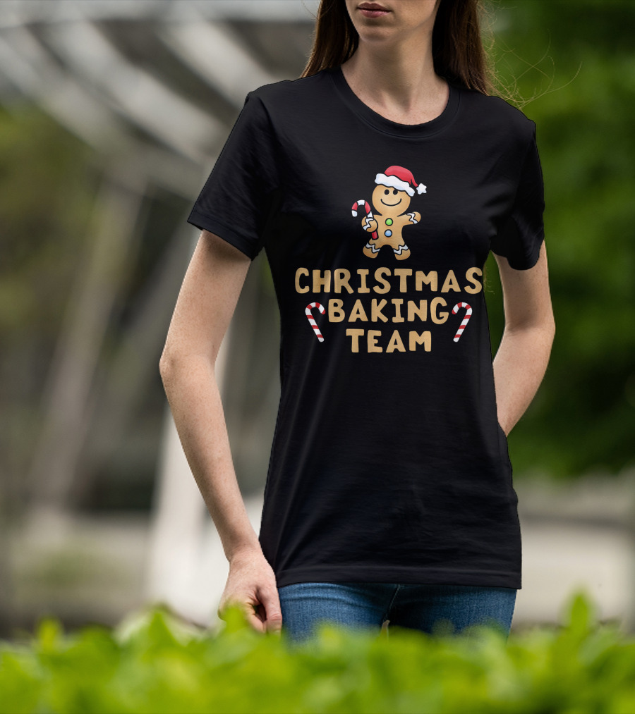 Christmas Baking Team Gingerbread Man Candy Canes And Santa Hat T-Shirt