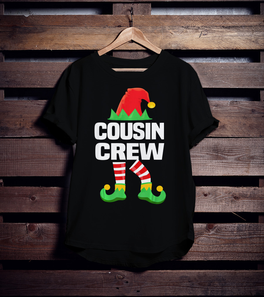 Cousin Crew Elf Hat Striped Legs Christmas T-Shirt