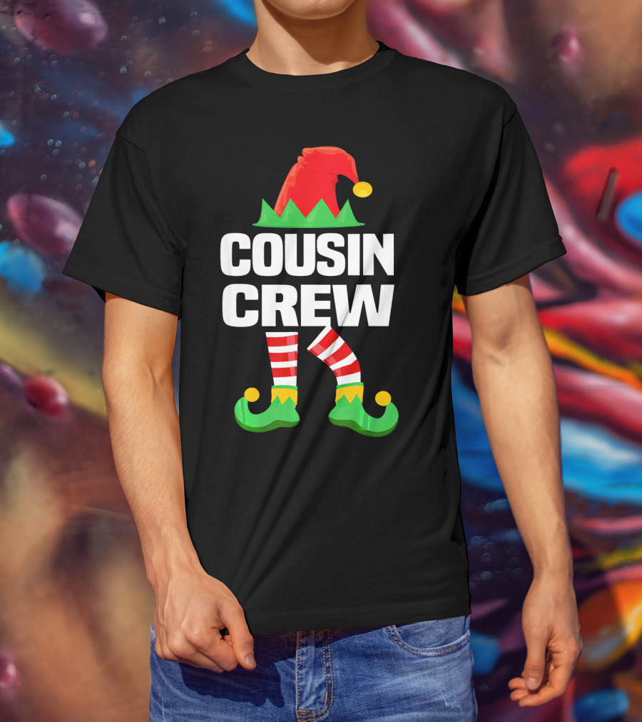 Cousin Crew Elf Hat Striped Legs Christmas T-Shirt
