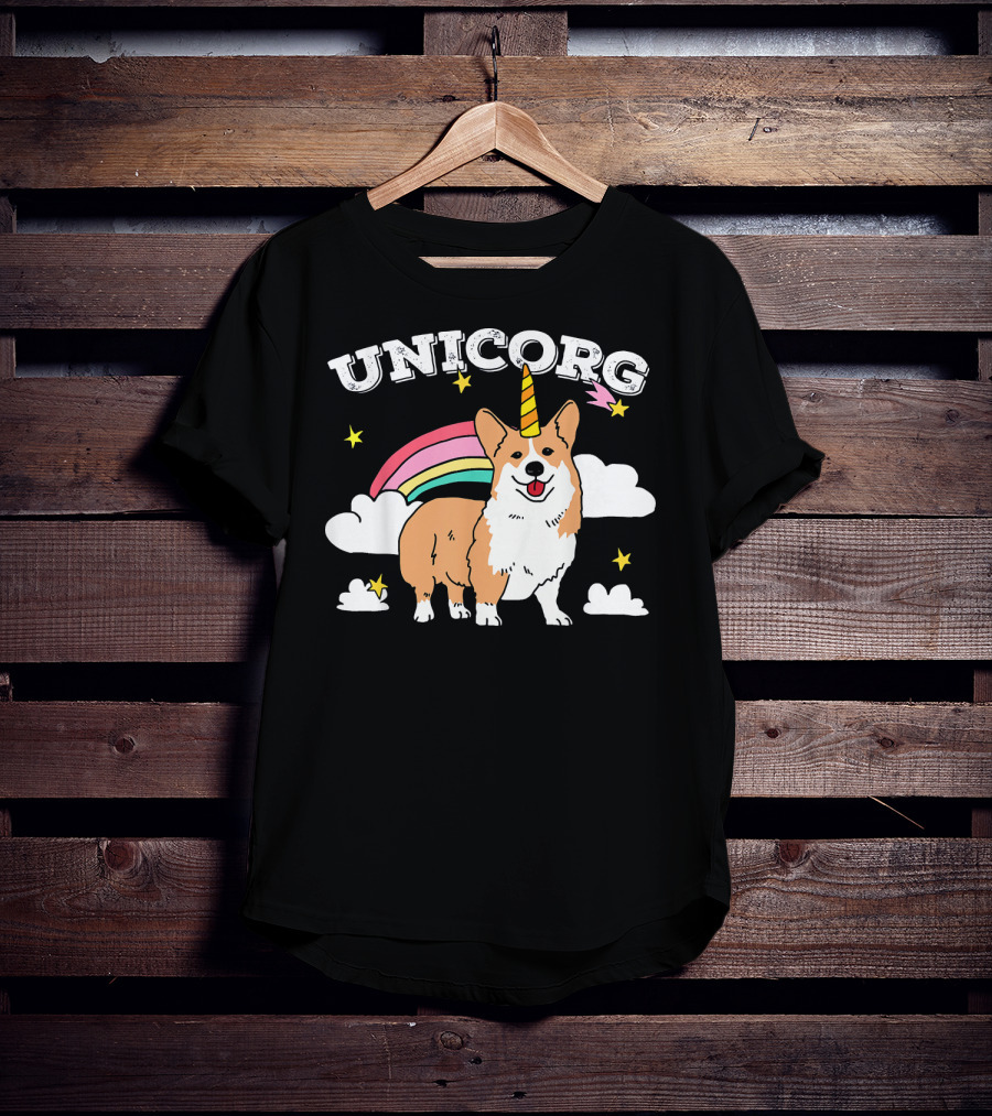 Unicorg Rainbow Unicorn Corgi With Stars And Clouds Birthday T-Shirt