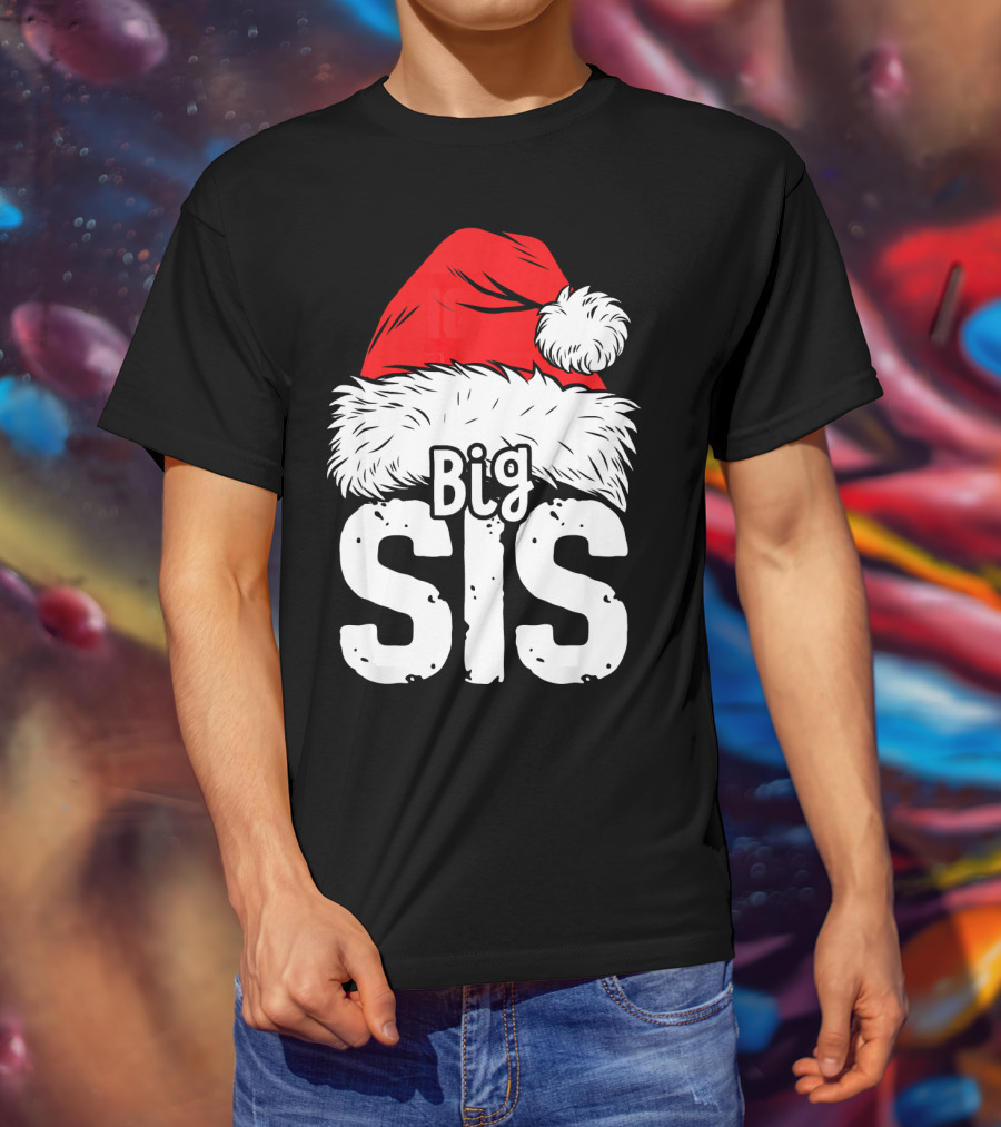 Big Sis Christmas Santa Hat Family T-Shirt