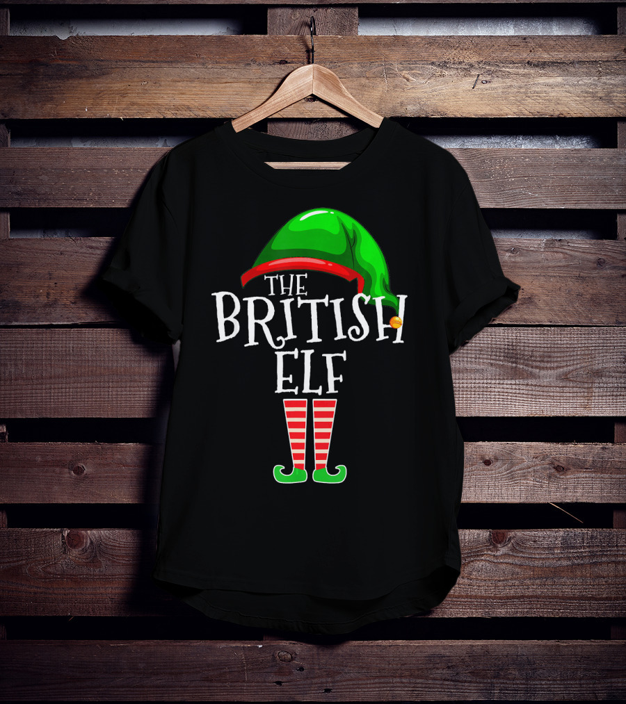 The British Elf Green Hat Red Striped Socks Family Matching Group T-Shirt