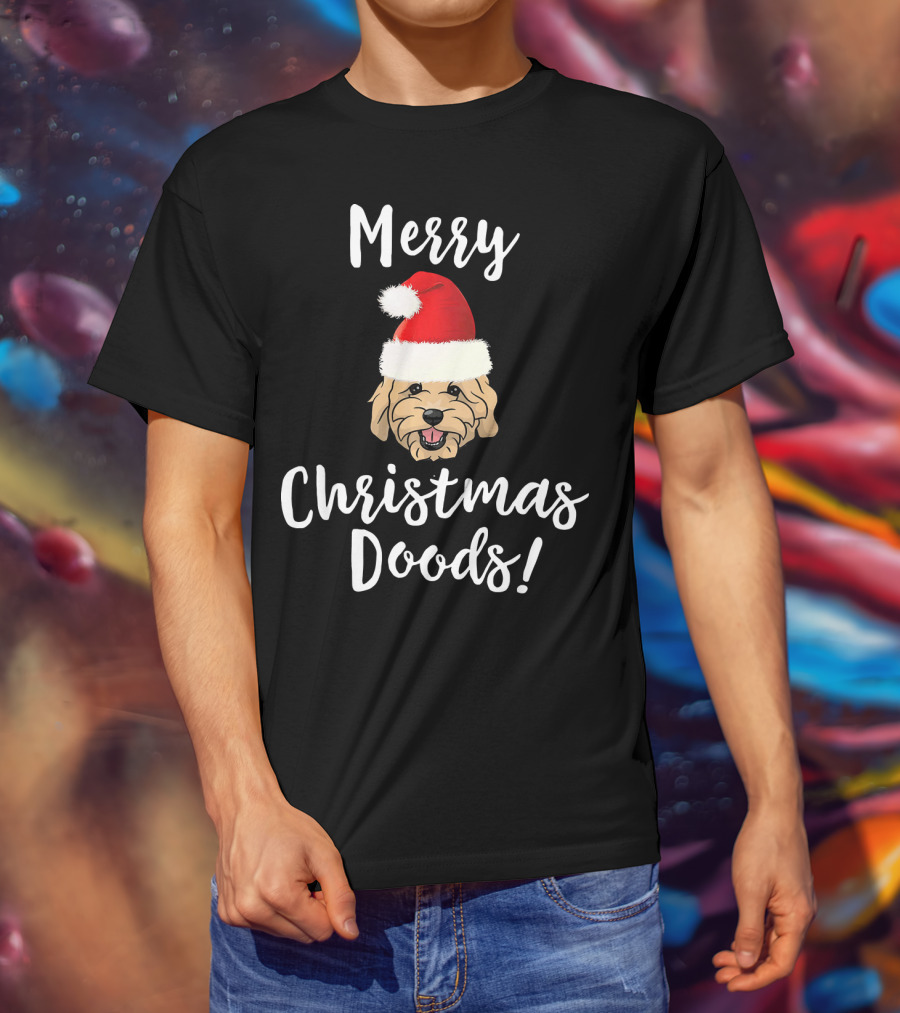 Merry Christmas Doods Santa Hat Goldendoodle Dog T-Shirt