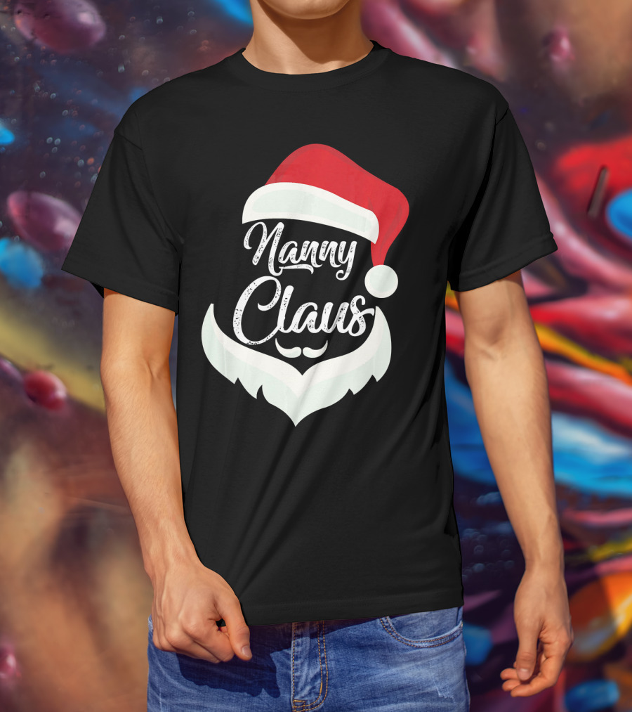 Nanny Claus Santa Hat And Beard Christmas T-Shirt