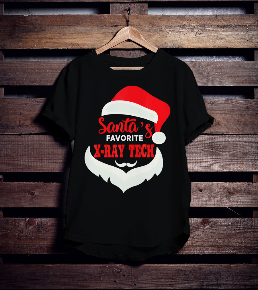 Santa's Favorite X-Ray Tech Christmas Santa Hat And Beard T-Shirt