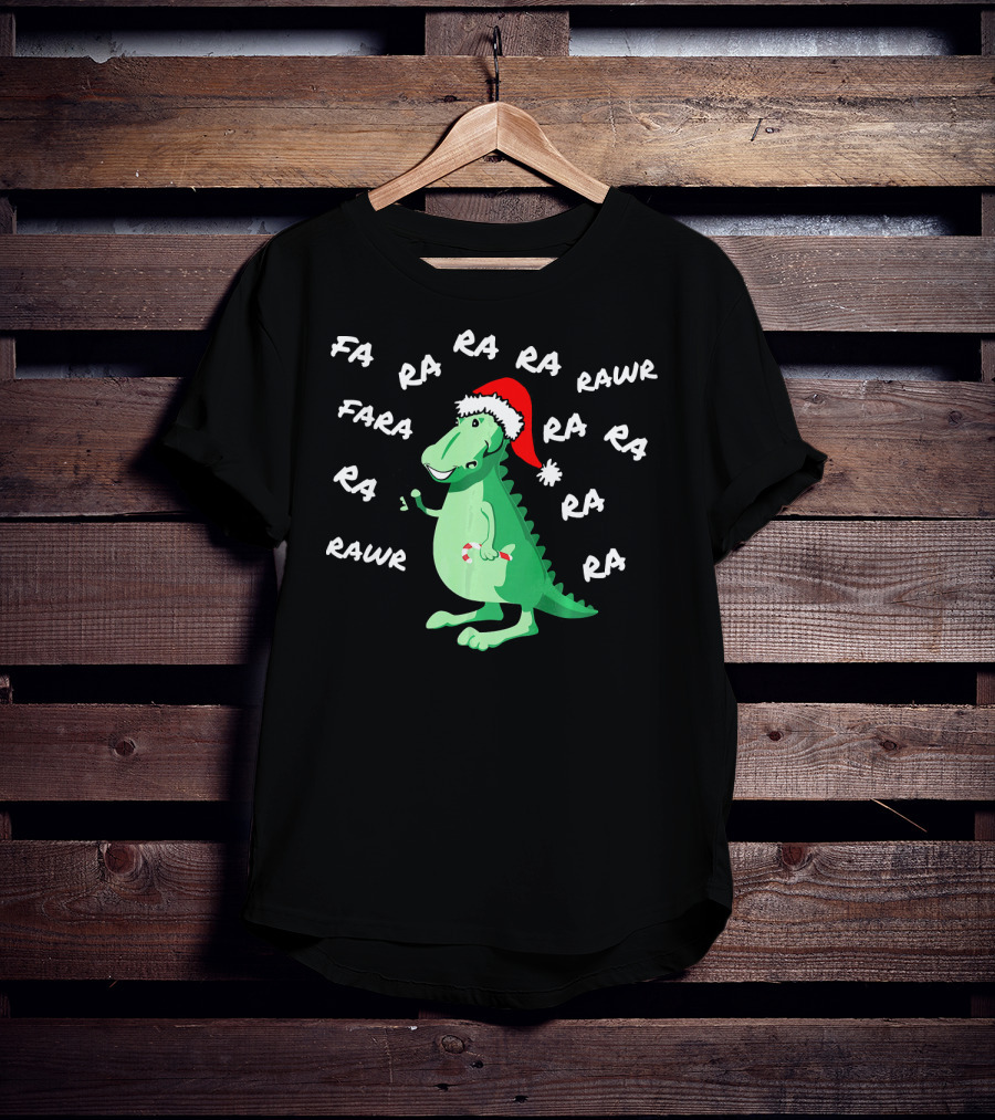 T Rex Dinosaur Singing Fa Ra Rawr Christmas Santa Hat T-Shirt