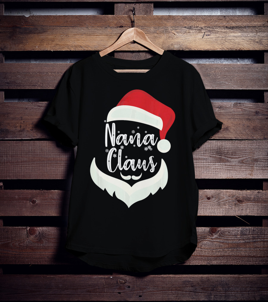 Nana Claus Santa Hat Beard Snowflakes T-Shirt