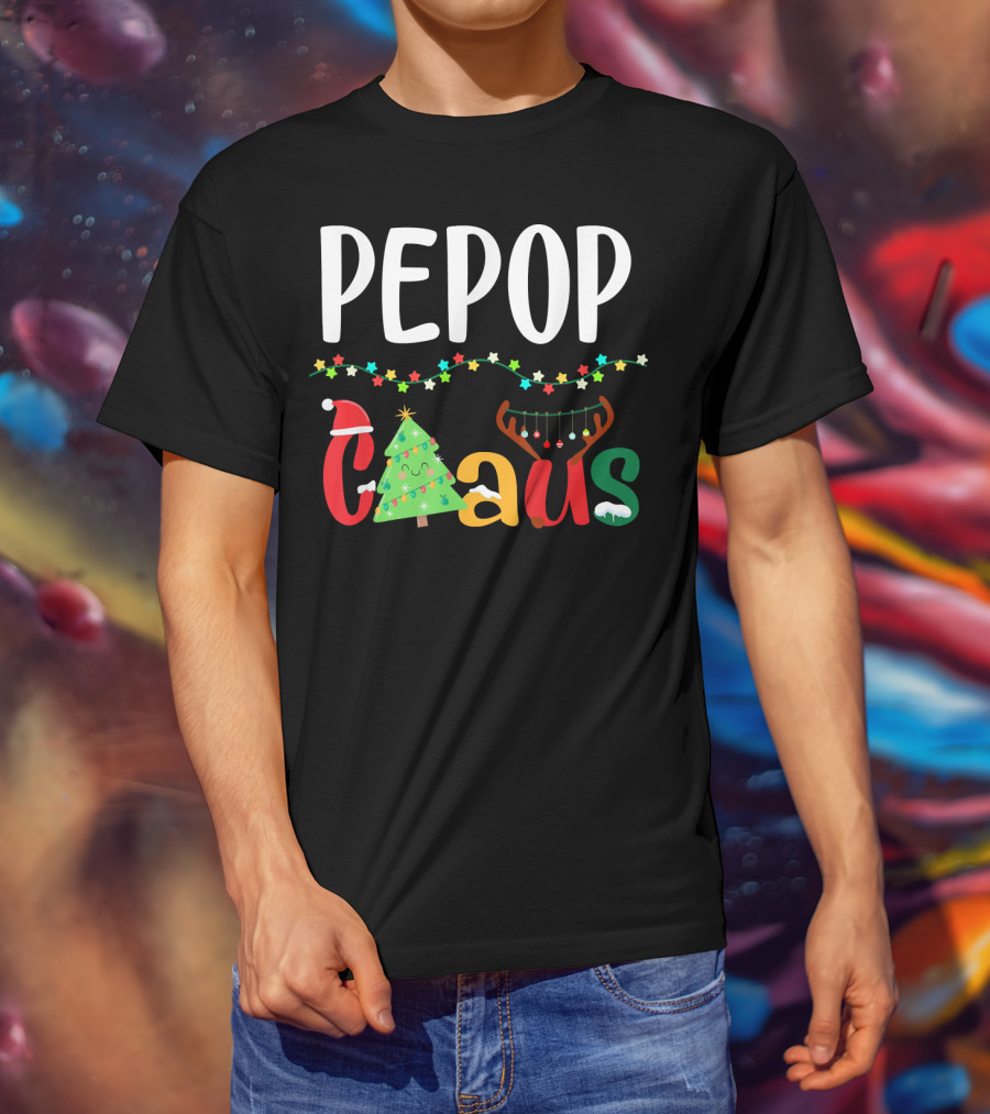 Mens PePop Claus Funny Xmas Santa Grandpa T-Shirt