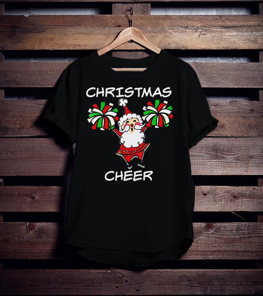 CHRISTMAS CHEER Santa With Festive Holiday Pom-Poms T-Shirt