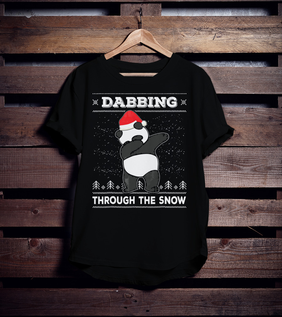 Dabbing Panda Through The Snow Ugly Christmas T-Shirt