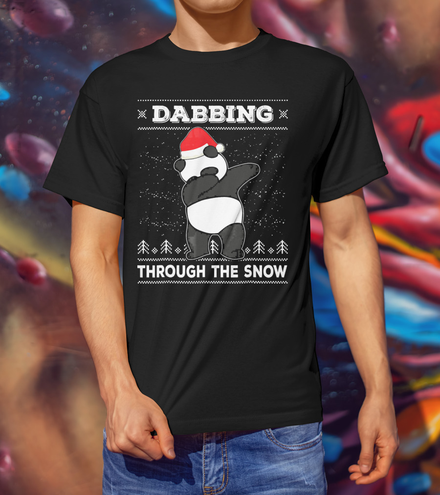 Dabbing Panda Through The Snow Ugly Christmas T-Shirt